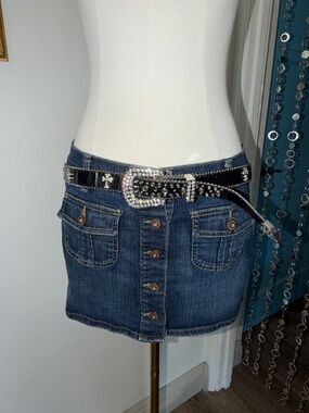 Y2K Black Leather Rhinestone Belt